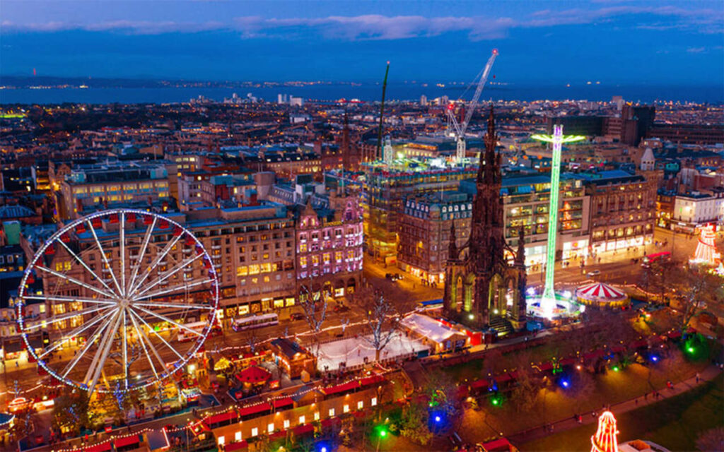 An aerial view of Edinburgh's Christmas Market